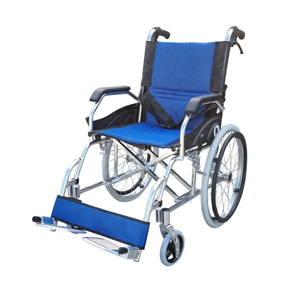 BLue Foldable Backrest Lightweight Wheelchair Sideview BLue Foldable Backrest Lightweight Wheelchair Sideview