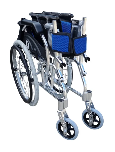 Blue Folded Foldable Backrest Lightweight Wheelchair Side Blue Folded Foldable Backrest Lightweight Wheelchair Side