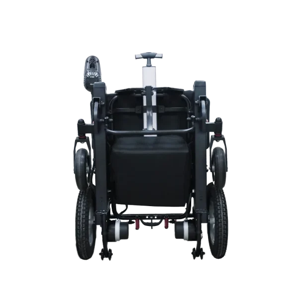 Lightweight and Portable Folded Electric Wheelchair Frontview Lightweight and Portable Folded Electric Wheelchair Frontview